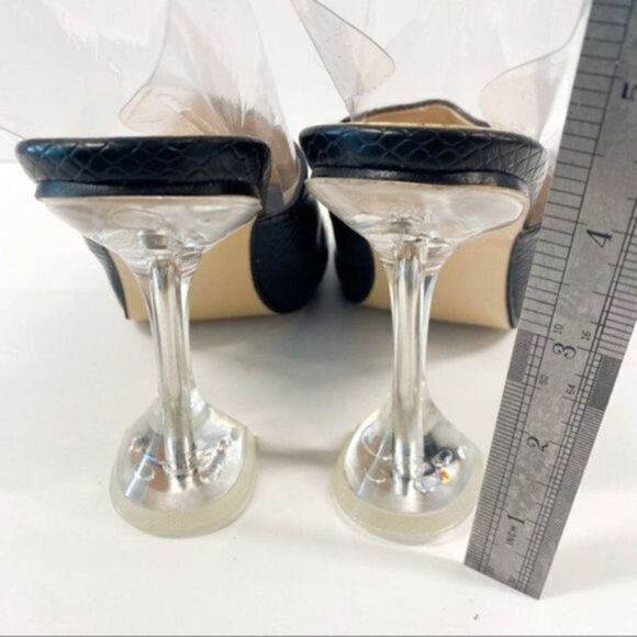 Women Peep Toe Fashion Block Heels Slipper Faux Leather Shoes Pump Slip On Shoes - Picture 5 of 8